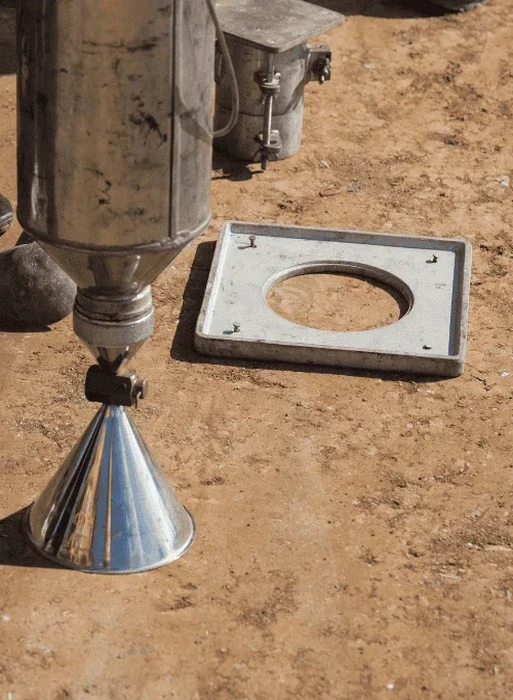 Essai de densité sur site par méthode du cône de sable à Marseille